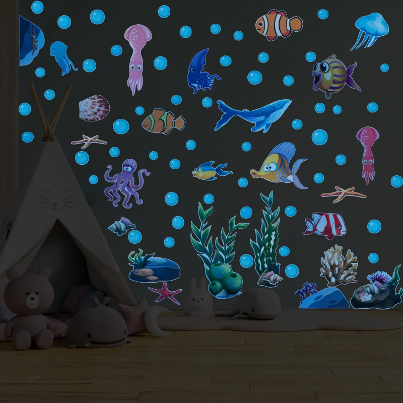 

Underwater World Luminous Wall Sticker Glow In The Dark Poster Boy Girl Kids Bedroom Decor Bathroom Nursery Wall Decoration