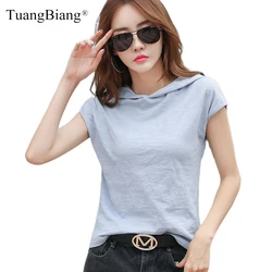 2023 Hooded Fashion Casual Sleeveless Cotton T-Shirt Summer Women Loose Simple Light Blue Tee Shirt Ladies Purple Cool Cozy Tops