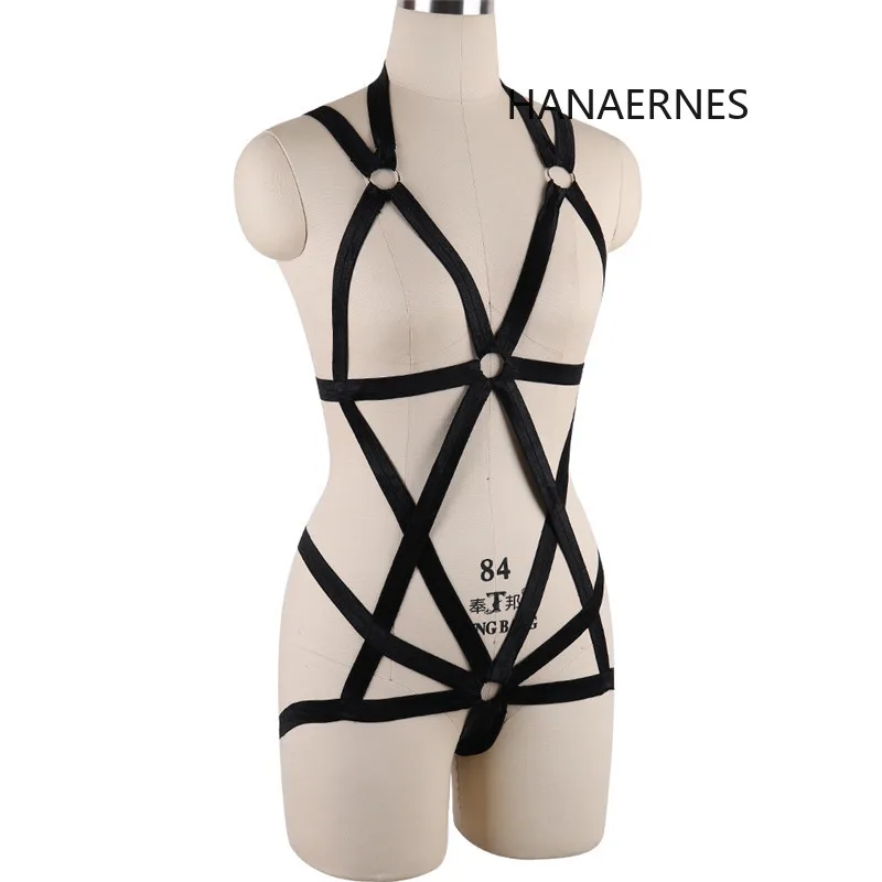 Hanaernes lingerie geométrica feminina, sutiã de peito bondage para mulheres, suspensórios de cinta liga gótica