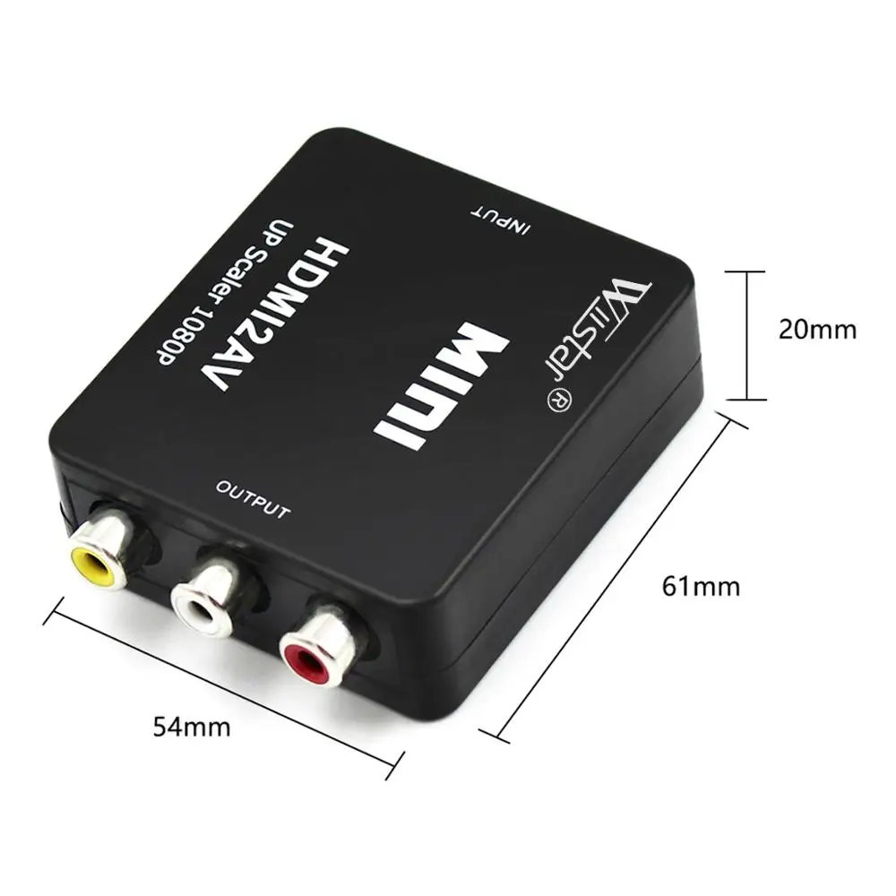 HDMI TO AV Scaler Adapter HD Video Composite Converter Box HDMI to RCA AV/CVSB L/R Video 1080P Mini HDMI2AV Support NTSC PAL