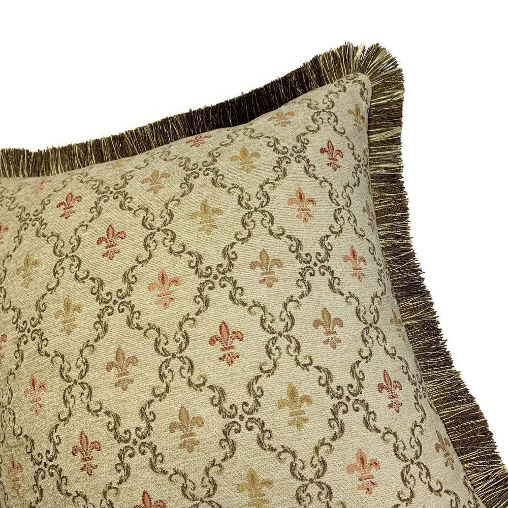 Vintage Diamond Soft Chenille Pillow Case Small Flower Light Yellow Check Sofa Decorative Cushion Cover 45x45cm Sell by Piece
