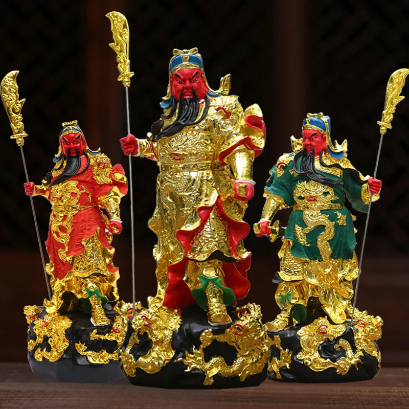 Resin Guangong Ornaments Golden Green Yellow Red Guan Gong Buddha Statue God of Wealth Fortune Guanerye Decoration Home Decor