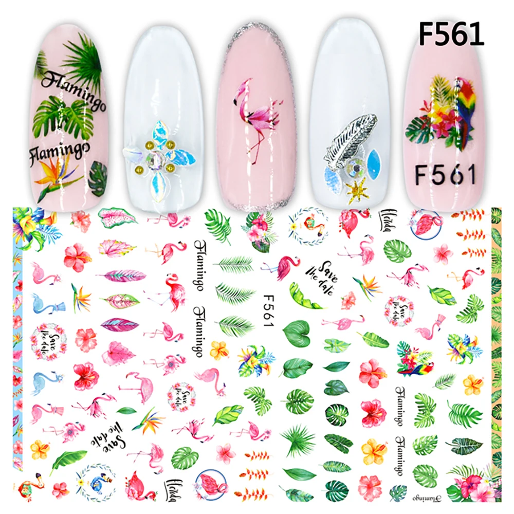 F Flamingo Nail Stickers Decoracion De Uñas Large  Everything For Manicure Design Adhesive Faux Ongles Decorazioni Nails