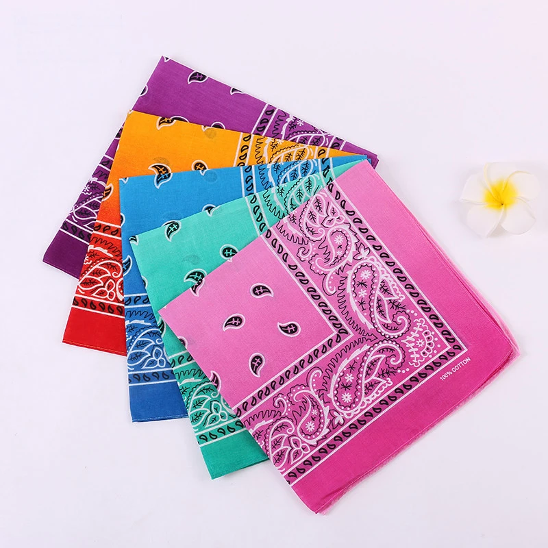 Colorful Handkerchief Paisley Tie-Dye Bandanas Ladies Women Neckerchief Cotton Headscarf Handkerchief Square 55cm X 55cm 1Piece