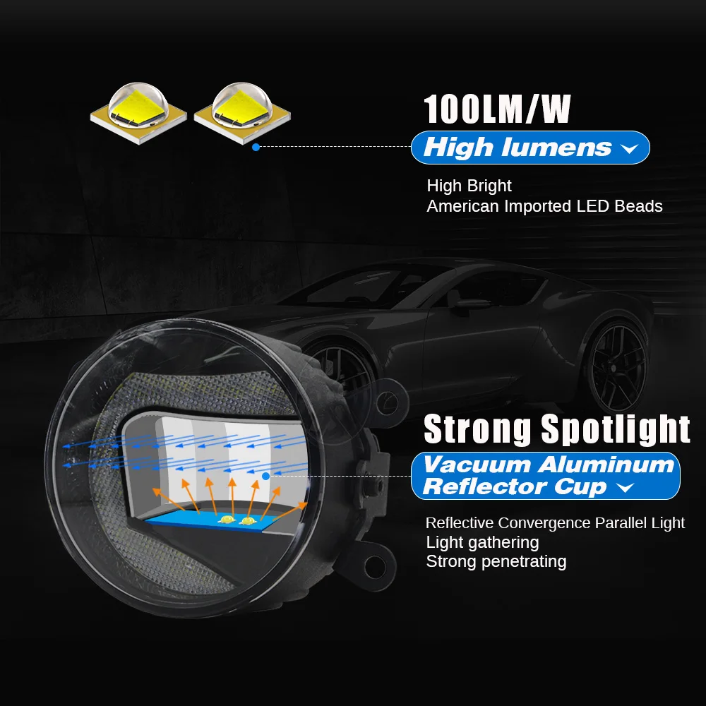 Buildreamen2 2 X Car LED Projector Fog Light + Daytime Running Lamp DRL White 12V High Bright For Nissan X-Trail T31 2007-2013
