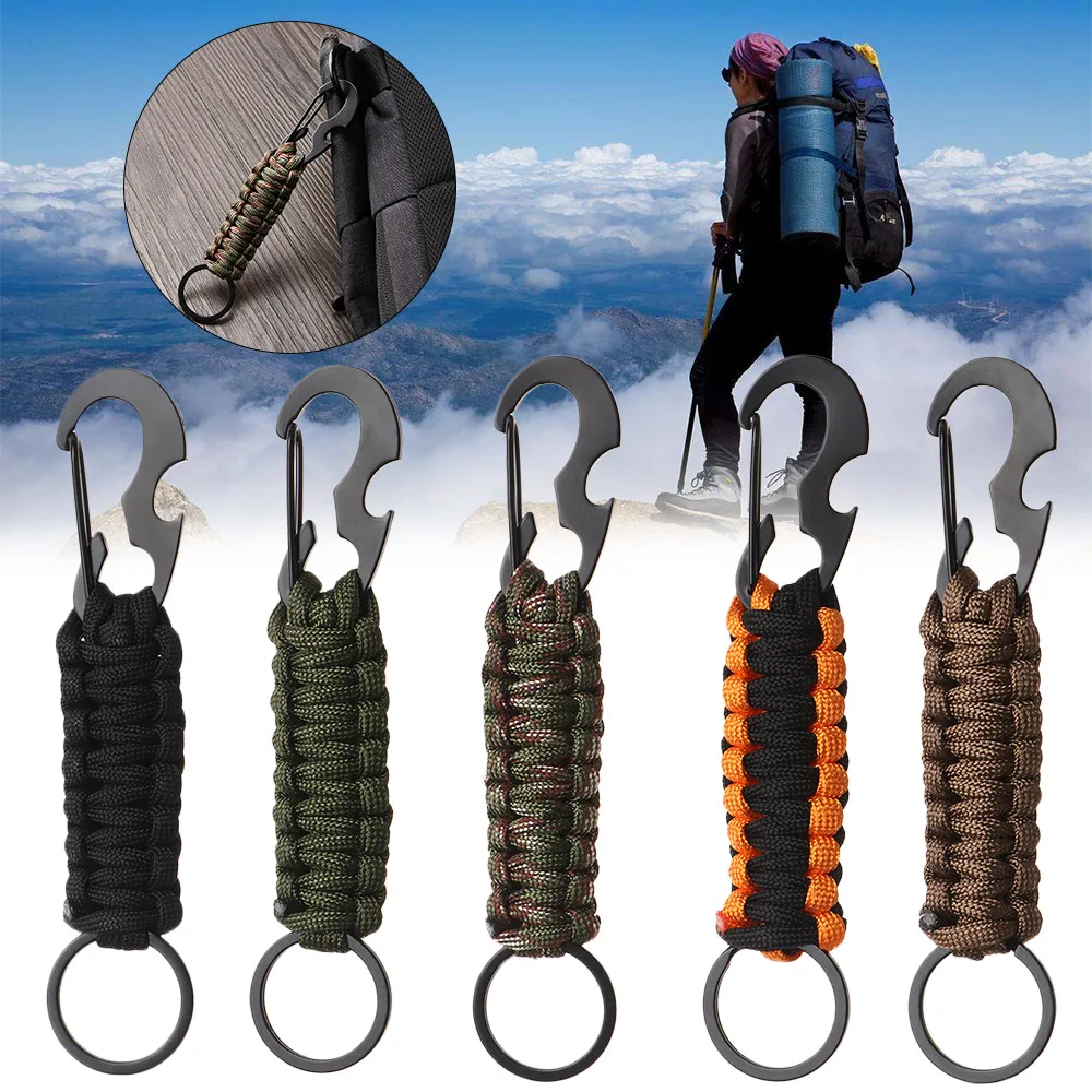 Paracord Cord Rope Emergency Knot Outdoor Keychain  Bottle Opener Camping Carabiner EDC Tool SurvivalKit Key Chain Ring