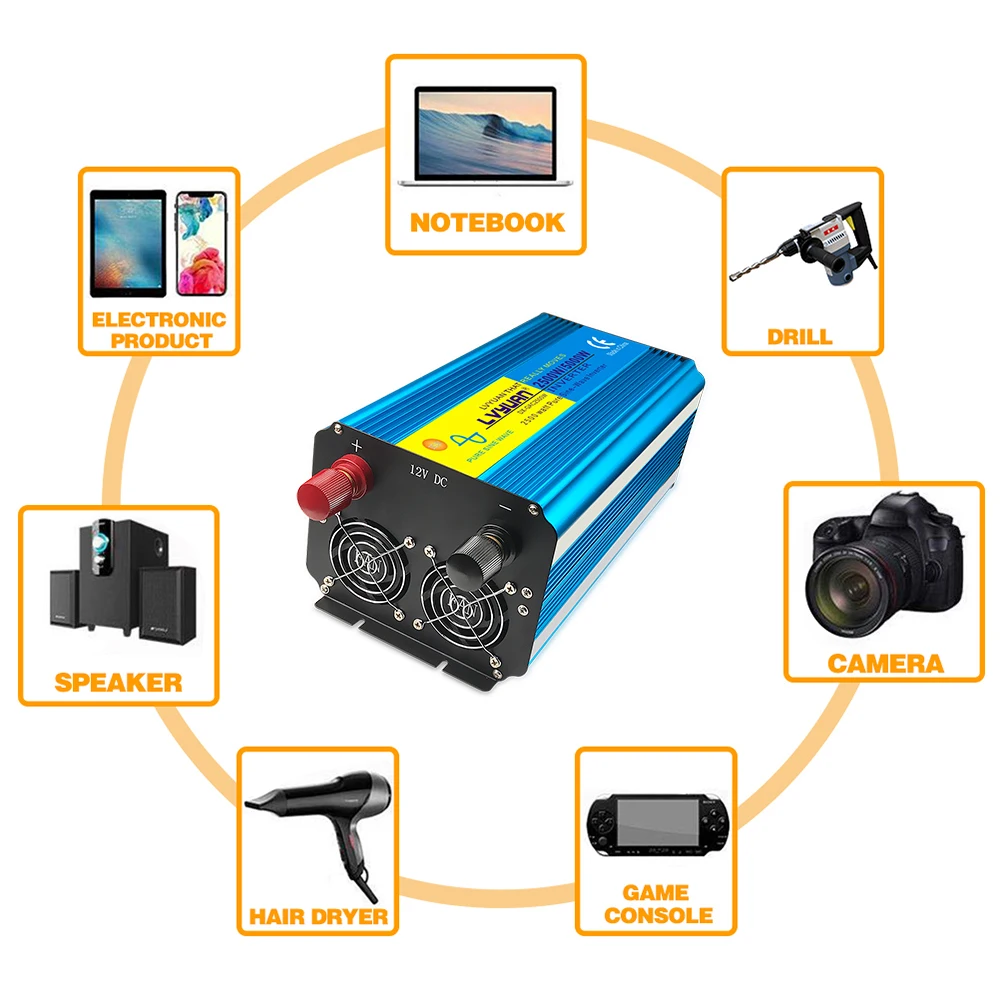 Imagem -04 - Onda Senoidal Pura Inversor dc 12v 24v para ac 110v 100v 50hz 60hz Led Voltagem Display Conversor de Controle Remoto Eua Soquete 2500w 5000w