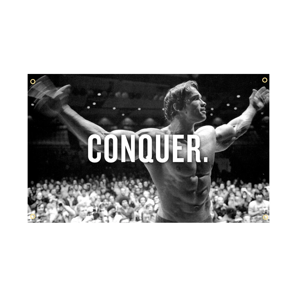 3x5Fts 90X150cm Arnold Schwarzenegger Conquer Gym Flag Any Size Motivation Body Building Wall Hanging Decoration Tapestry