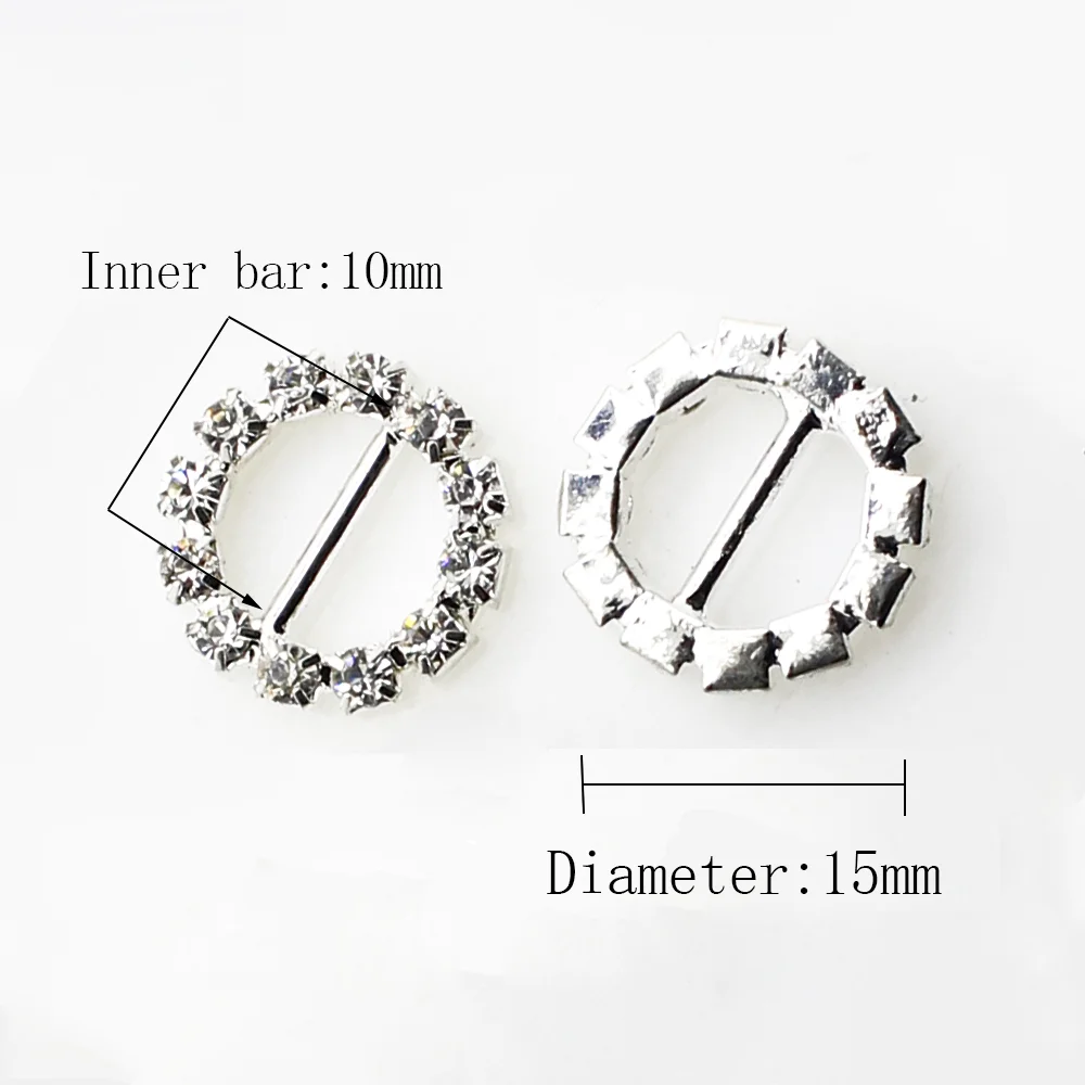 SKYE CIEL Hot sell Offer15mm  10Pcs/Lot Round Crystal Rhinestone Buckle Invitation Ribbon Slider For Wedding Silver Accessories