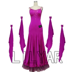 Ballroom Dance Standard Skirt Competition  Costumes Performing Dress Customize New Arrival Adult Kids Purple Fishbone