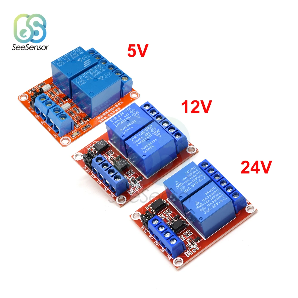 2 Channel Relay Module DC 5V 12V 24V High and Low Level Trigger Relay Control with Optocoupler