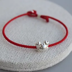 La Monada 18/21cm Crab Red Thread For Hand 999 Pure Silver Bracelet Women Rope Red Thread Bracelets For Women Silver 999