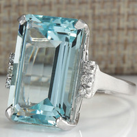 CAOSHI Trendy Oversize Sky Blue Square Cubic Zirconia Crystal Ring for Women Luxury Jewelry Cocktail Party Wholesale Size 5-12