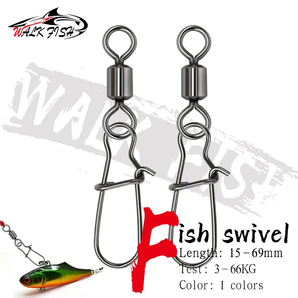 WALK FISH 50PCS 2/0#-14# StainlessSteel Fishing Connector Pin Bearing Rolling Swivel Snap For Lure Hook Fishing Tackle