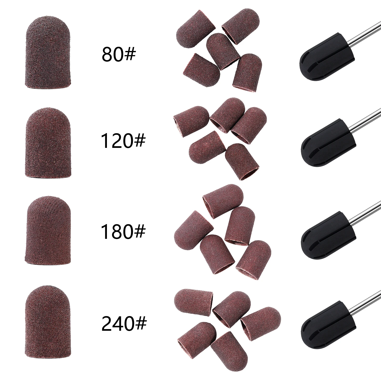 5pcs Brown Sanding Bands Block Caps Grip 120# 80# 180# 240# 16*25 Sanding Cap Manicure Pedicure Electric Nail Drill Nail Access