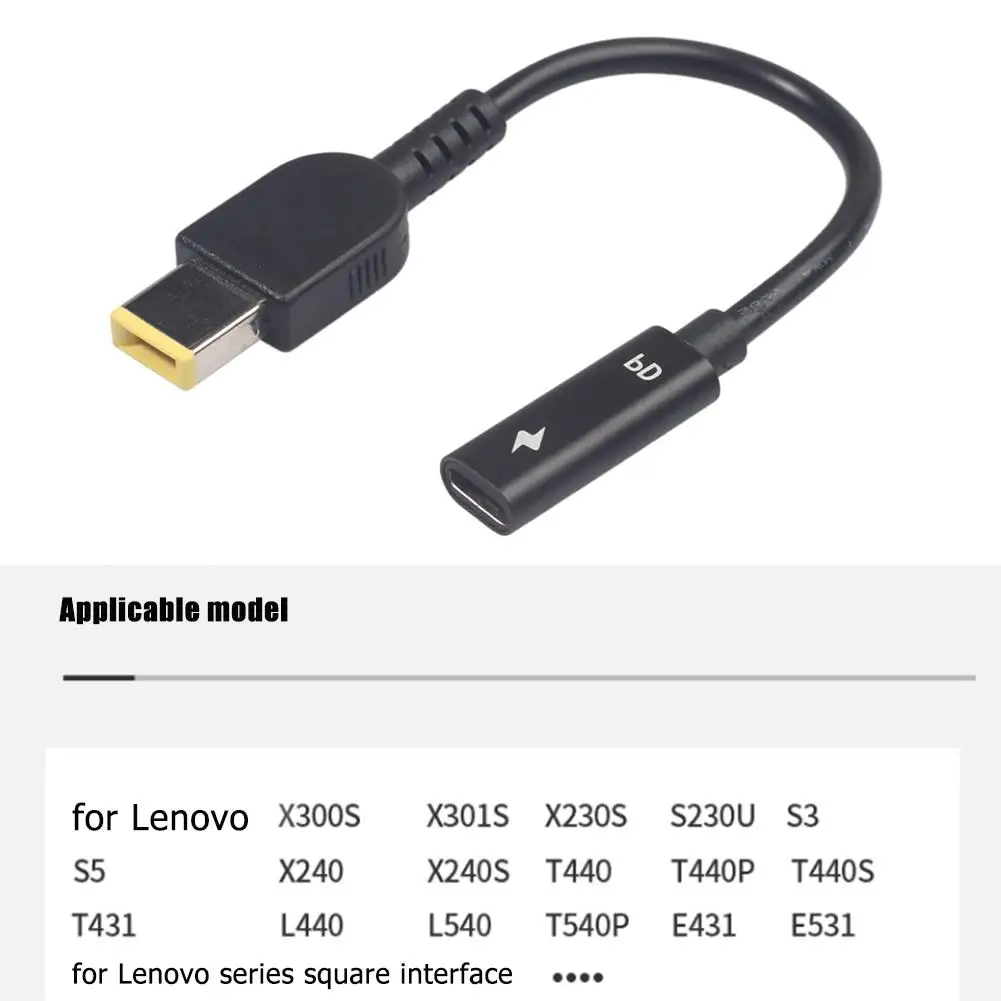 Connecteur adaptateur d'alimentation pour chargeur d'ordinateur portable Lenovo Thinkpad, Type C femelle à carré DC mâle, câble de charge PD, 2021