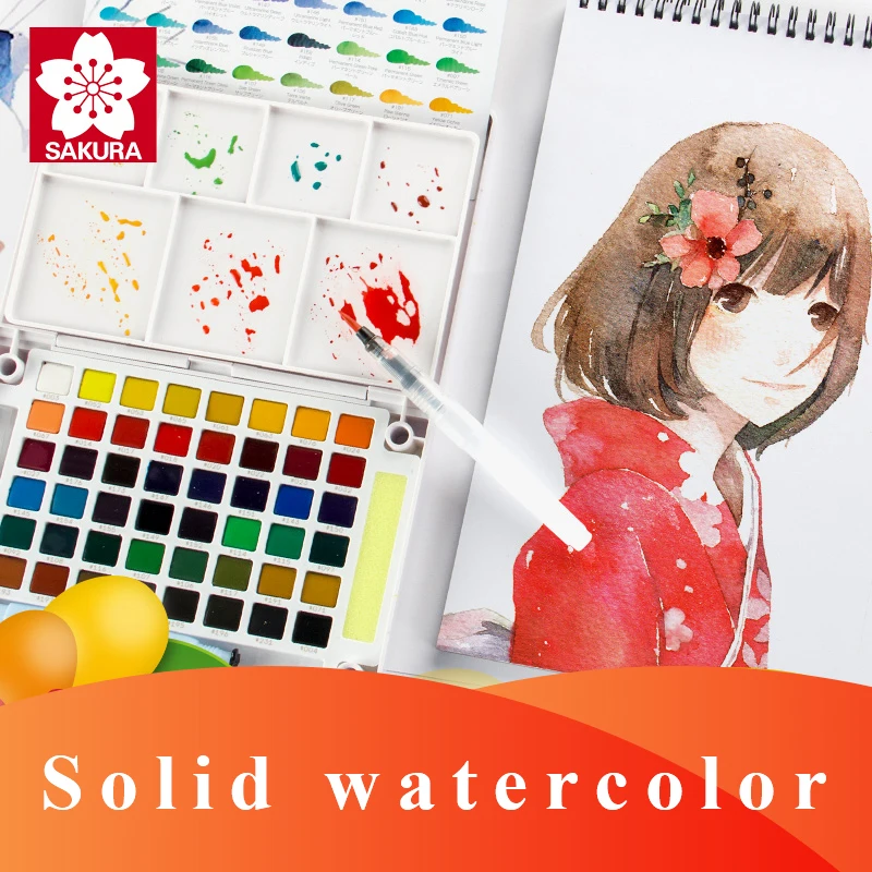 SAKURA Watercolor Solid Pigment Paint Set 12/18/24/30/36/48/60/72 Colors Lite/Hardcover Student Hand-painted Portable Supplies