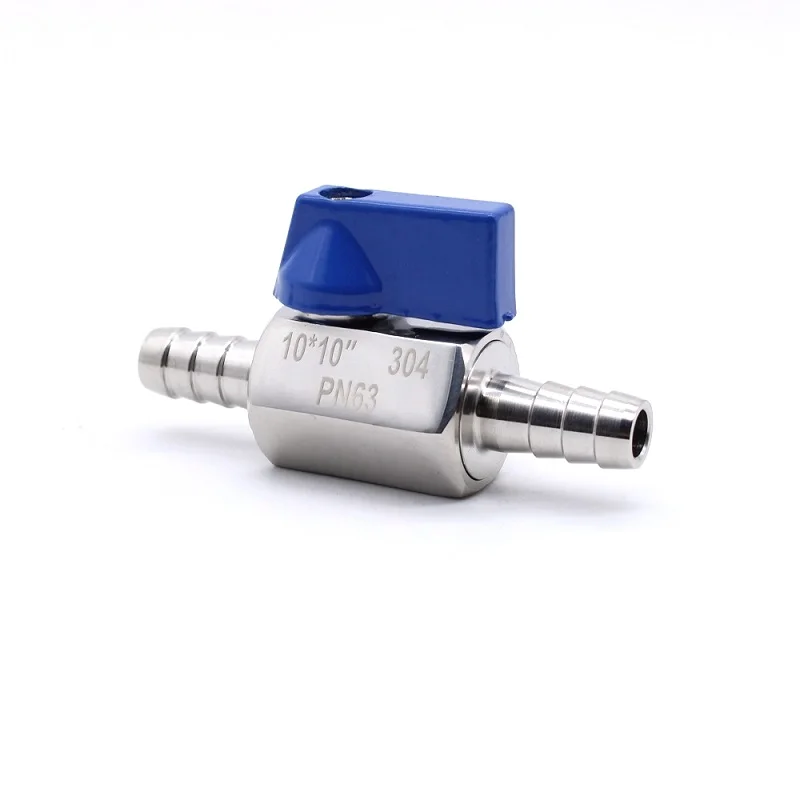 7/ 8/10/12mm Mini sanitary ball valve with hose hook, homemade beer SS304 stainless steel, blue handle, stainless steel handle