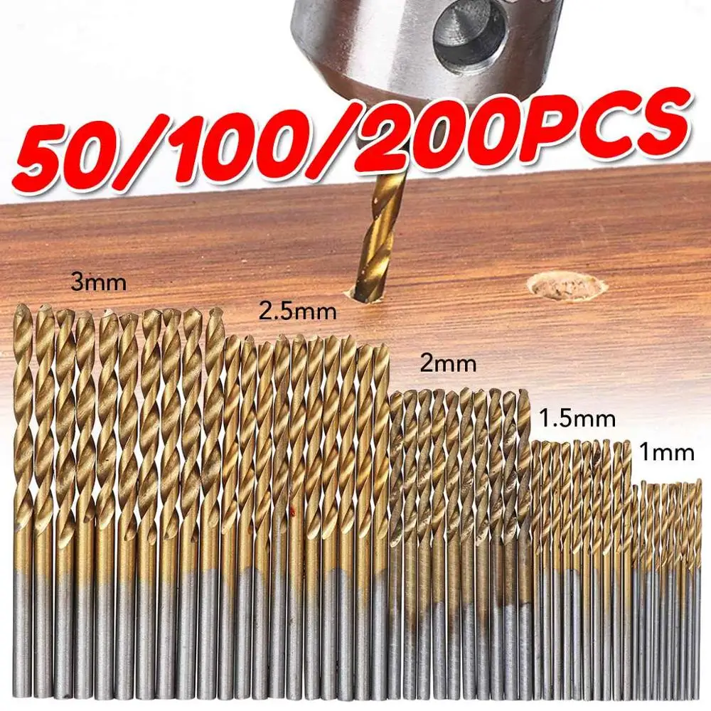 200Pcs Set 1/1.5/2.0/2.5/3mm Titanium Coated Twist Drill Bit High Steel for Woodworking Plastic And Aluminum HSS Drill Bit Set