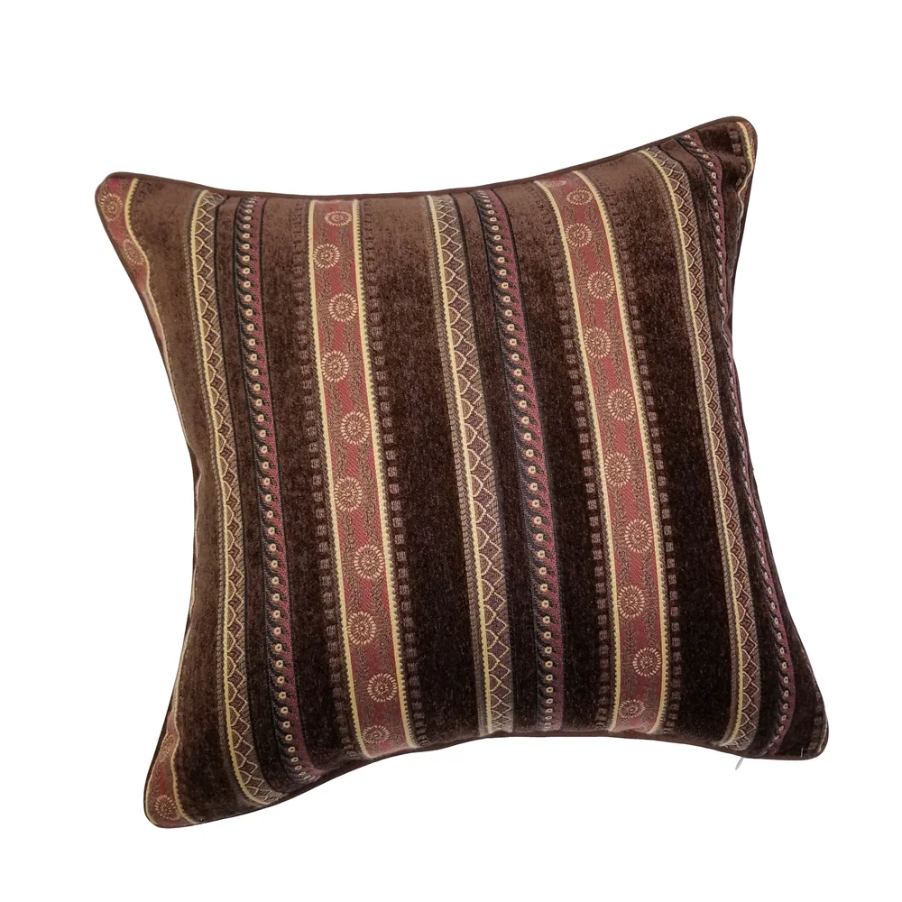 Vintage Classic Soft Heavy Chenille Velvet Brown Stripe Pipping Square Pillow Case Sofa Cushion Cover 45 x 45 cm Sell by piece