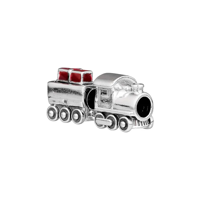 Christmas Train Charm Red Enamel Fashion Female Beads For Jewelry Making 925 Sterling Silver Jewelry Fit Charms Bracelets