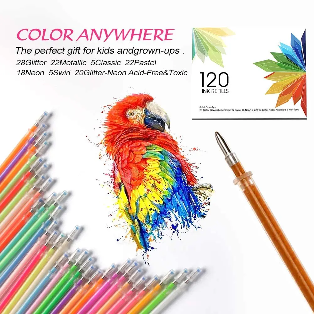 New 120 Colors Gel Pen Ink Refills Glitter Neon Gel Ink Pens Refills Replace Cartridges for Glitter Gel Pens Set,for Kids