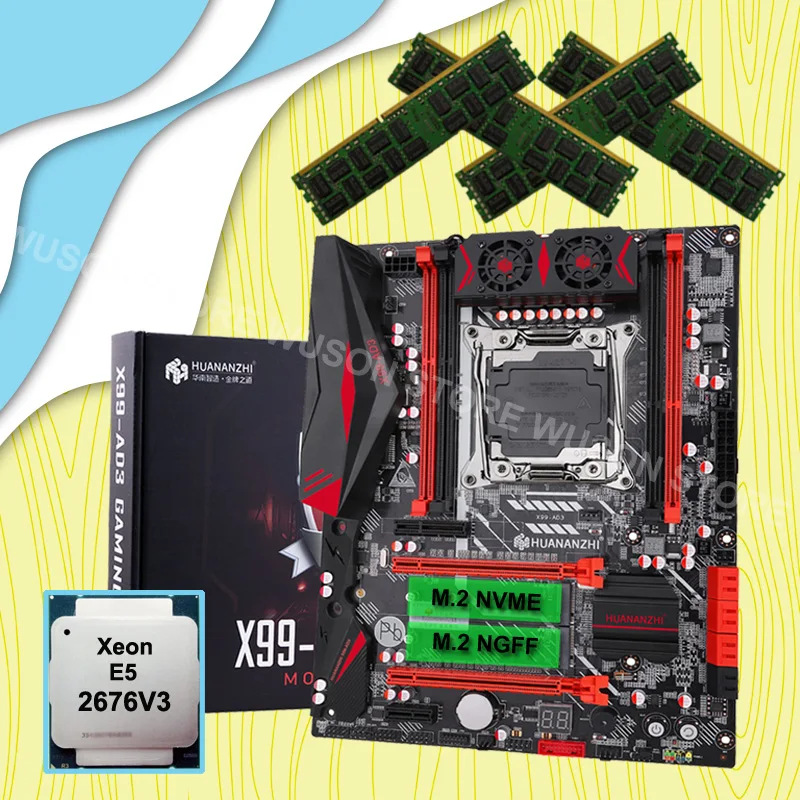 

Материнская плата HUANANZHI X99 LGA2011-3 с двумя разъемами M.2, процессор Xeon E5 2676 V3, ОЗУ 64 ГБ (4 х16 ГБ), 1866 RECC, лучшее сочетание