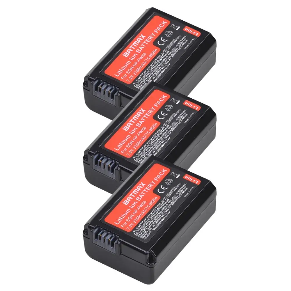 2Pcs 2160mAh NP-FW50 NP FW50 NPFW50 Battery Akku + LCD Dual Charger for Sony Alpha a6500 a6300 a7 7R a7R a7R II a7II NEX-3 NEX-5