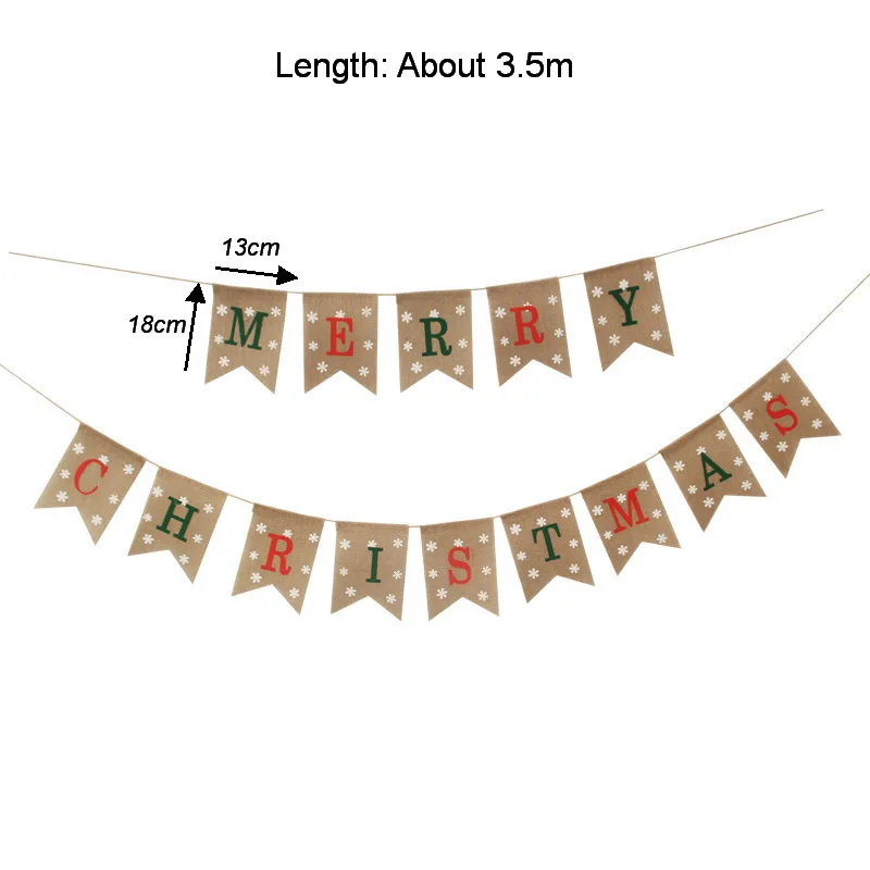 Christmas Jute Linen Pennant Flags Festival Bunting Banners Xmas Party Hanging Snowflake Banners Garland for Home Decorations