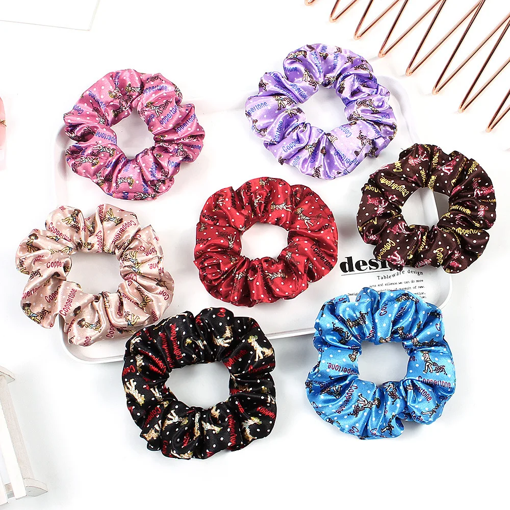 New Satin Printed Flower Floral Scrunchie Women Girls Elastic Hair Rubber Bands Accessories Tie Hair Ring Rope Holder Headdress