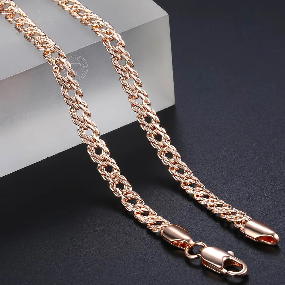 Necklace for Women Cuban Link Chain 585 Rose Gold Color Womens Necklaces Chain Jewelry 5mm 50-60cm DGN453