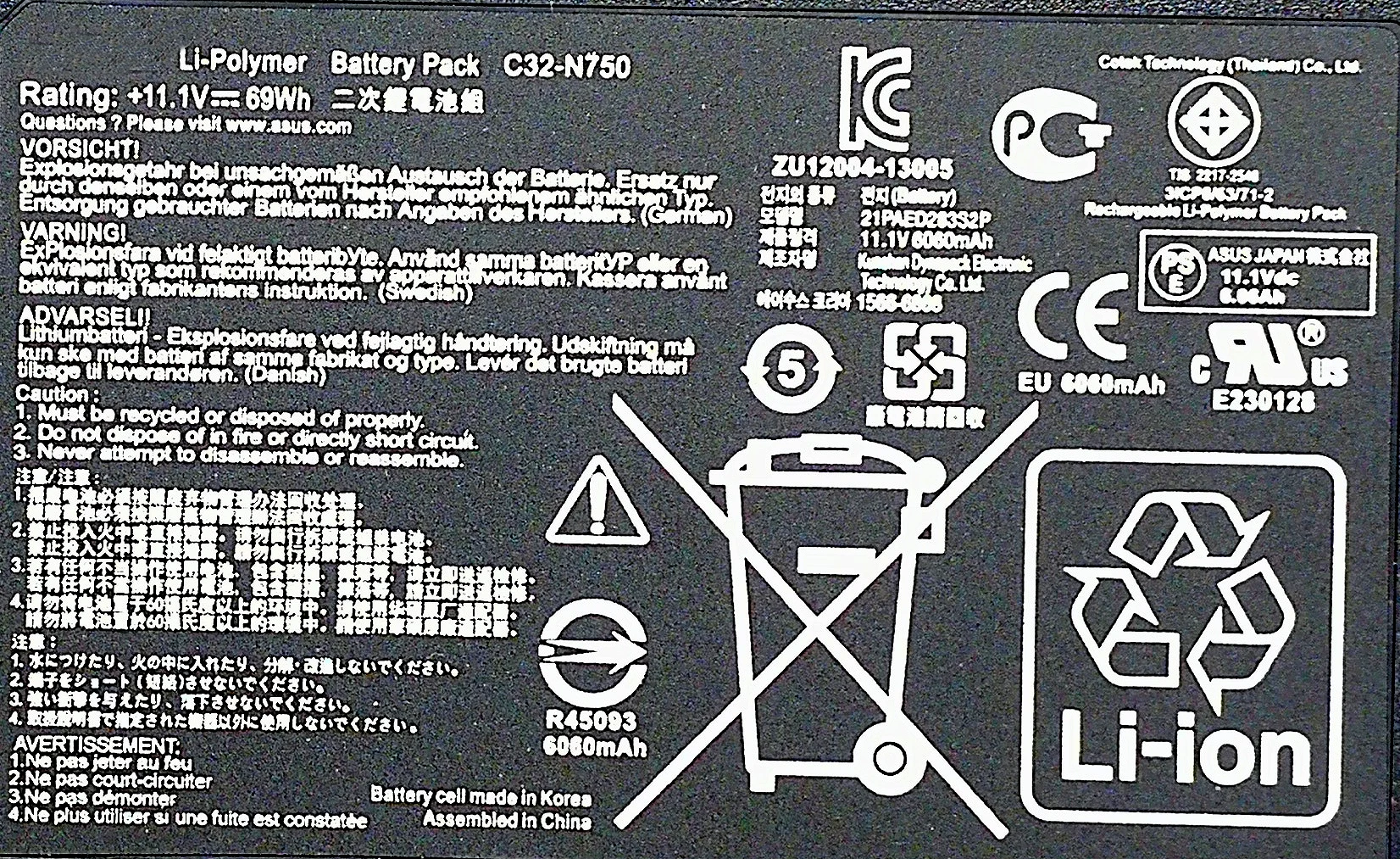 ThHK Genuine Original C32-N750 Laptop Battery For ASUS N750 N750J N750JK N750JV Notebook