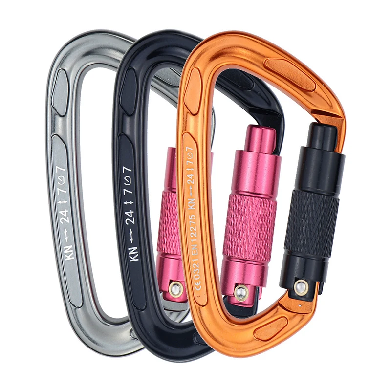 Outdoor Professional Rock Climbing Carabiner 24kN Lock D-shape Safety Buckle Safety Protection Carabiner Equipment