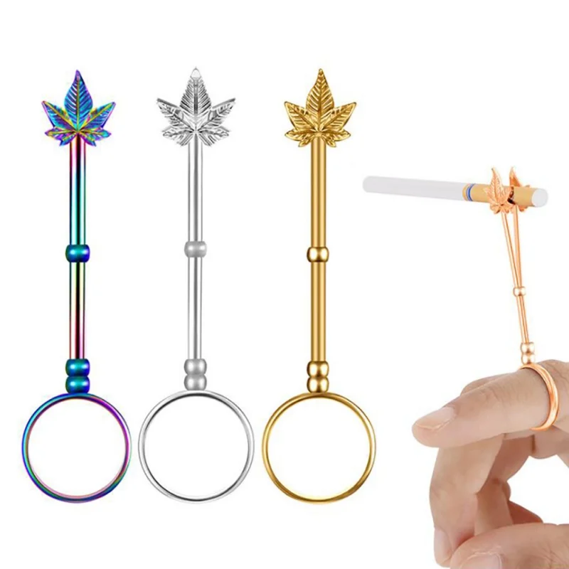 Cigarette Holder Handhold Smoking Metal Ring Rack Maples Leaf Finger Smoke Carrier Holder Finger Clip Smoking Accessories