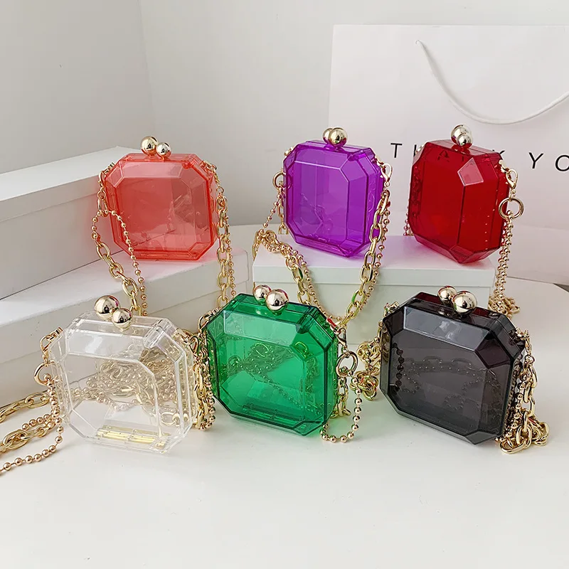 Gem Shaped Acrylic Evening Clutch Bag Clear Fashion Women Purses and Handbags Wedding Chain Mini Shoulder Bag Chic Designer Bag