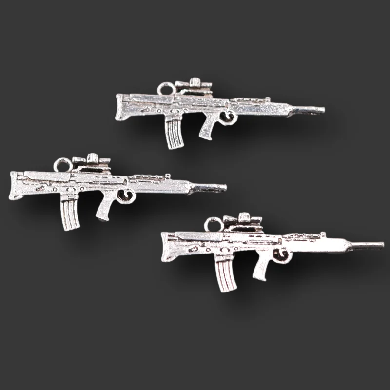 10pcs Silver Plated 3D CS/LR30 Type 7.62mm Assault Rifle Metal Pendant DIY Charm Hip Hop Bracelet Earrings Jewelry Crafts Making