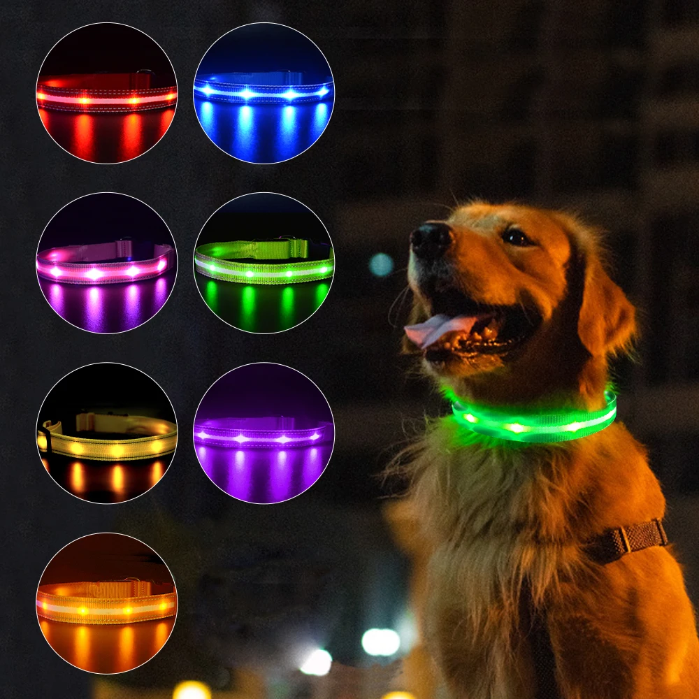 MASBRILL USB Rechargeable Pet Dog LED Glowing Collar Luminous Flashing Necklace Collar Outdoor Walking Night Safety Supplies