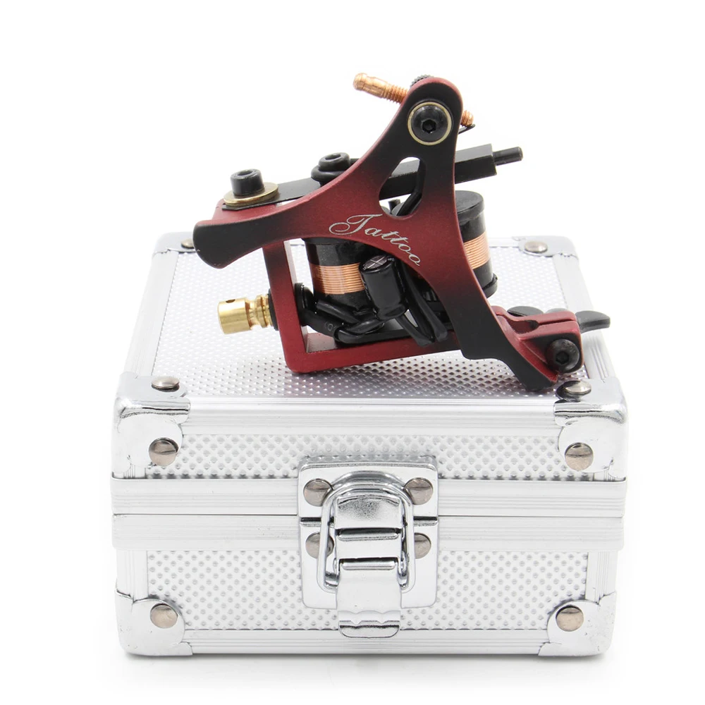 Coil Tattoo Machine Kit 10 Wrap Coils Tattoo Gun  & Aluminum Alloy Tattoo Machine Box For Tattoo Supplies