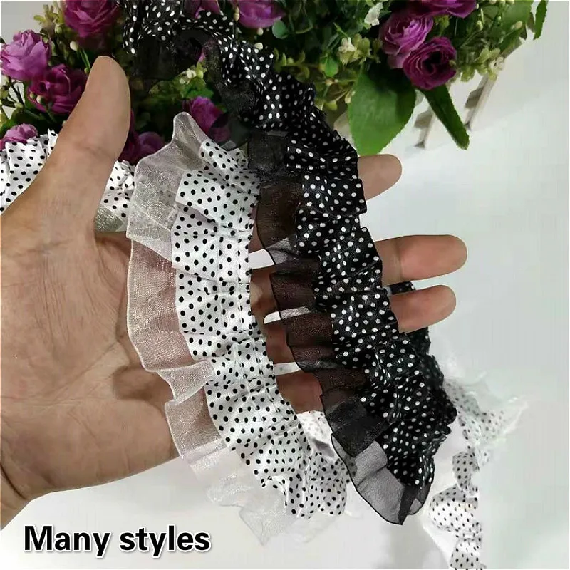 4cm Wide White Black Double Layer 3D Polyester tulle Lace Fabric Embroidered Ribbon Edge Trim Collar Dress Decorated DIY Crafts