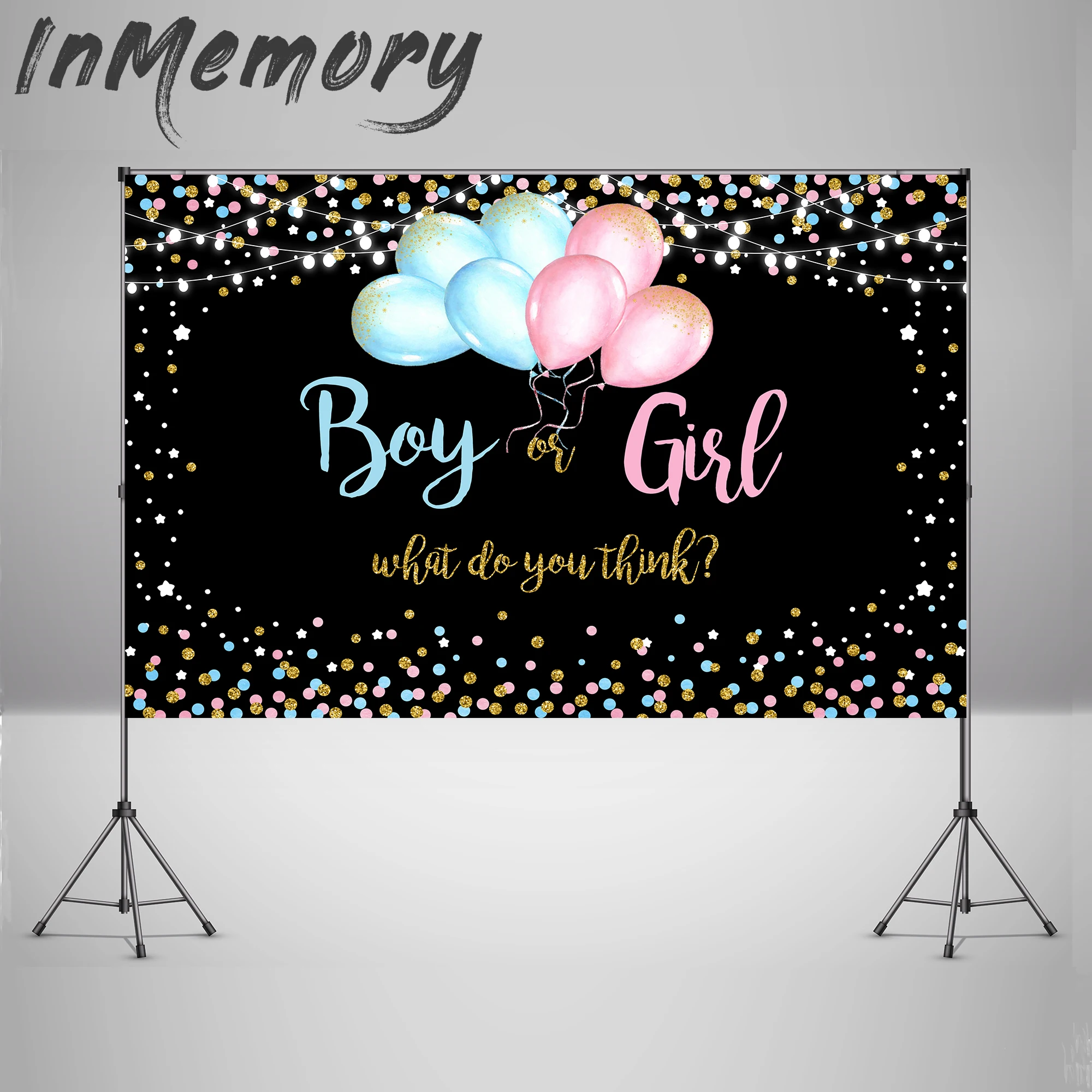 

Boy or Girl Photography Backdrop Gender Reveal Kids Birthday Party Decoration Poster Bokeh Black Wall Photo Background Studio