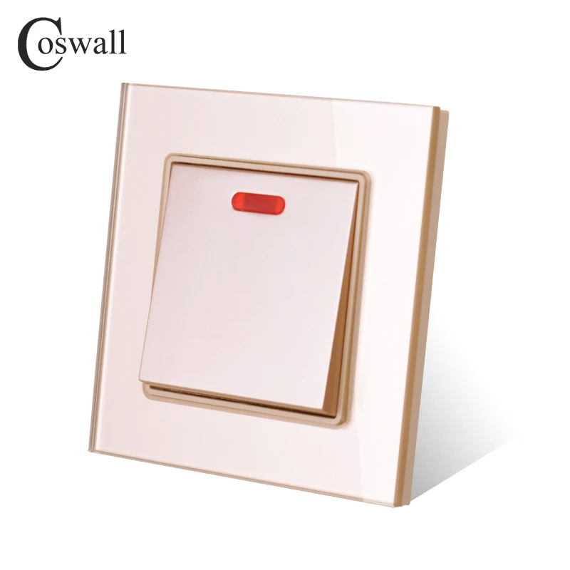 COSWALL 20A DP Switch With Neon Crystal Glass Panel For Water Heater On / Off Wall Switch For Air Conditioner