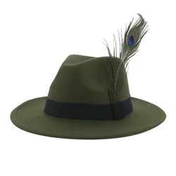 Hat Fedoras Hats for Women Felt Accessories Men Felted Hat Belt Feather Vintage Fashion Luxury Feather Fedora Sombreros De Mujer