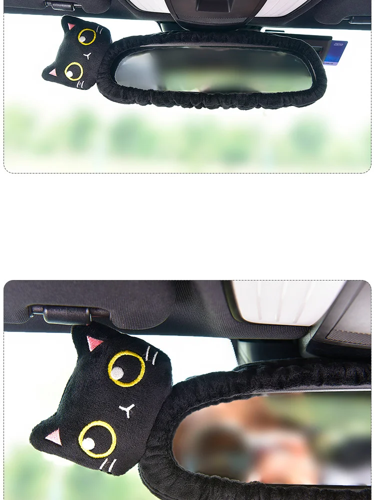Cute Cat Car Cartoon Headrest Travel  Cushion Seatbelt Shoulder Pads Covers Rearview Mirror Cover Accessories Interior Seat Rest
