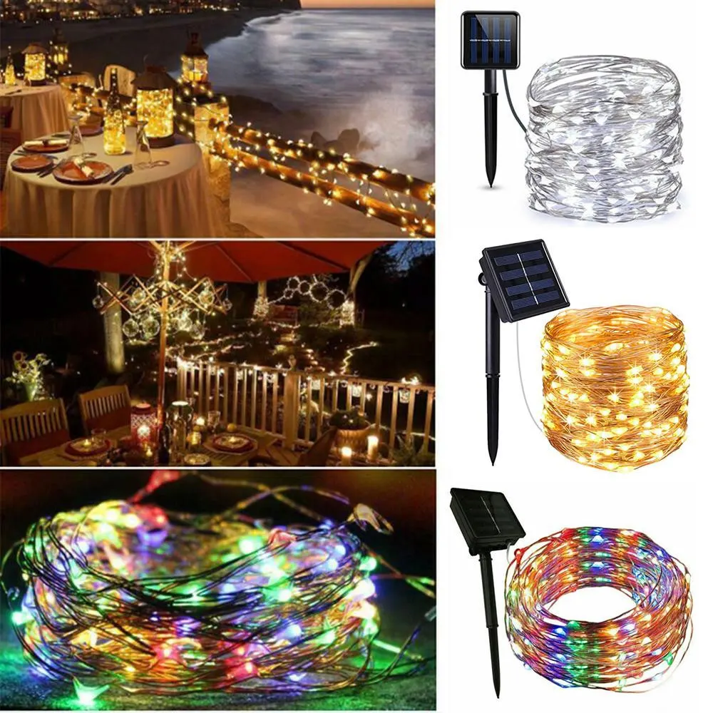 100led 10M Solar Powered LED String Light Waterproof Fairy Lamp Copper Wire for Holiday Garden Outdoor Christmas Party Wedding