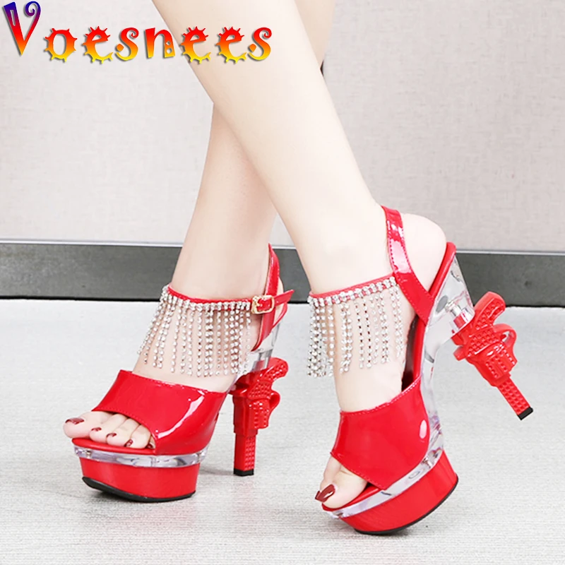 Voesnees Summer Sansals Women Shoes Clear 14cm High Heels  Wedding Shoes Bride Transparent Heels Sandals Women Sexy Pistol Heel