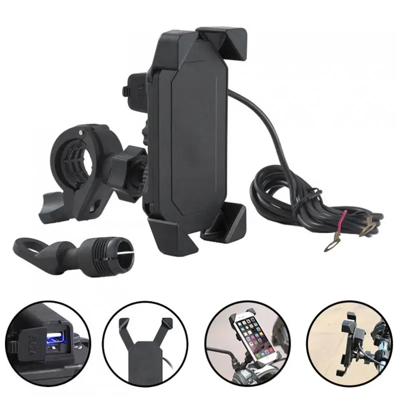 12 - 24V DC 5V 2.1A USB ABS Telescopic-type Round Terminal  Bracket Motorcycle Charger for 3.5~7 Inches Mobile Phone