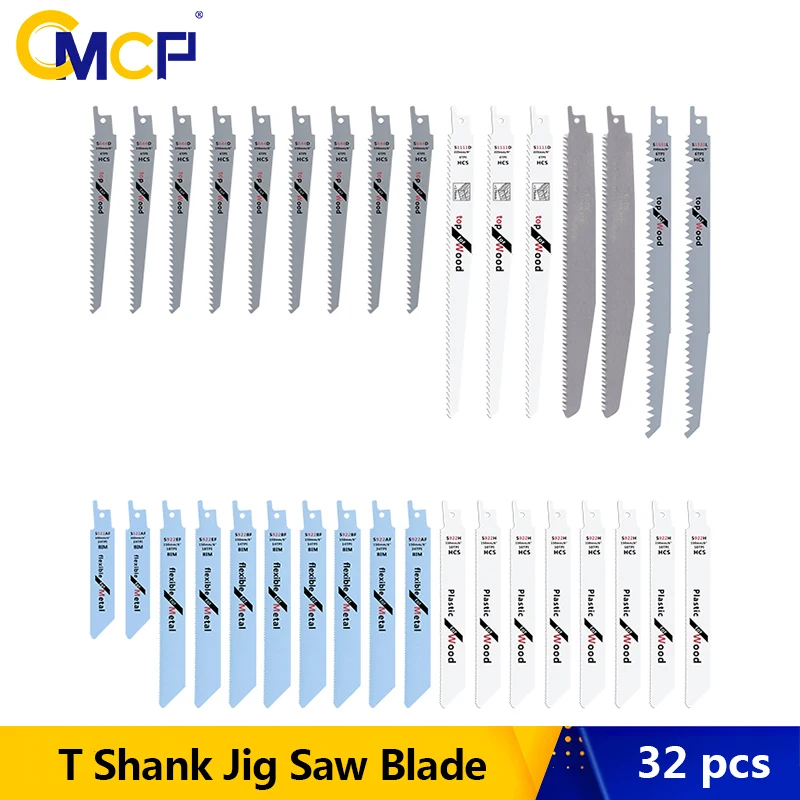 

CMCP Jig Saw Blade 32 pcs Jigsaw Blades Set for Wood Cutting Saber Saw Power Tool Saw Blade Reciprocating Saw Blades