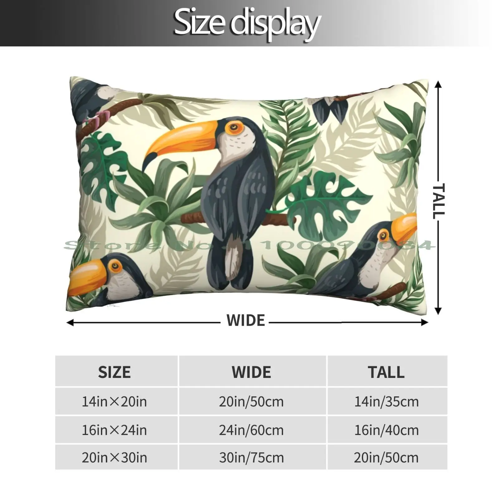 Tropical Jungle Toucan Pillow Case 20x30 50*75 Sofa Bedroom Summer Tropical Nature Exotic Foliage Leaf Jungle Colorful Green