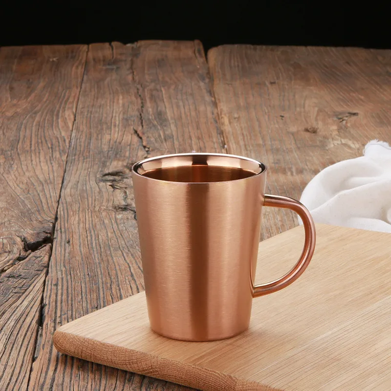 340ML Brushed Gold Stainless Steel Coffee Mug Durable Metal Drinking Cup With Handle Water Cup Travel Tumbler Jug