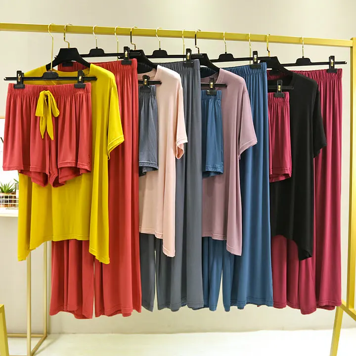 Fdfklak-pantalones cortos de manga corta para mujer, traje de Casa de 3 piezas, pijama Modal, ropa de dormir para mujer